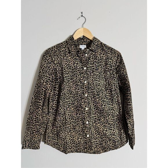 J Crew Women’s Button down Poplin Shirt - Leopard Print, Chest Pocket sz S - Picture 1 of 4